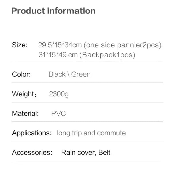 Habicare 3-in-1 Bicycle Pannier Bag with Rain Cover 3-in-1 Bicycle Pannier Bag with Rain Cover