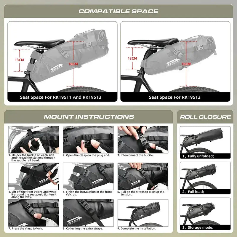 Habicare Waterproof Bike Saddle Bag 5L – 13L Waterproof Bike Saddle Bag 5L – 13L