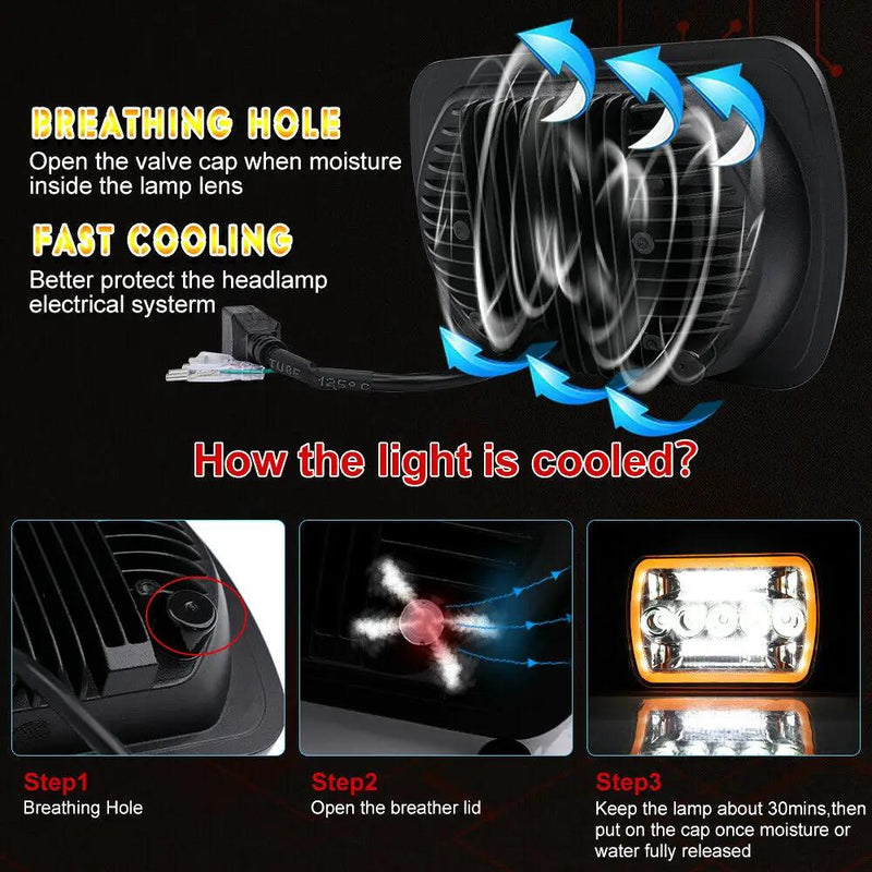 5x7" 7x6" Inch LED Headlights Hi/Lo Beam DRL For Toyota Hilux Jeep Truck 1 Pair by salelink.co.nz
