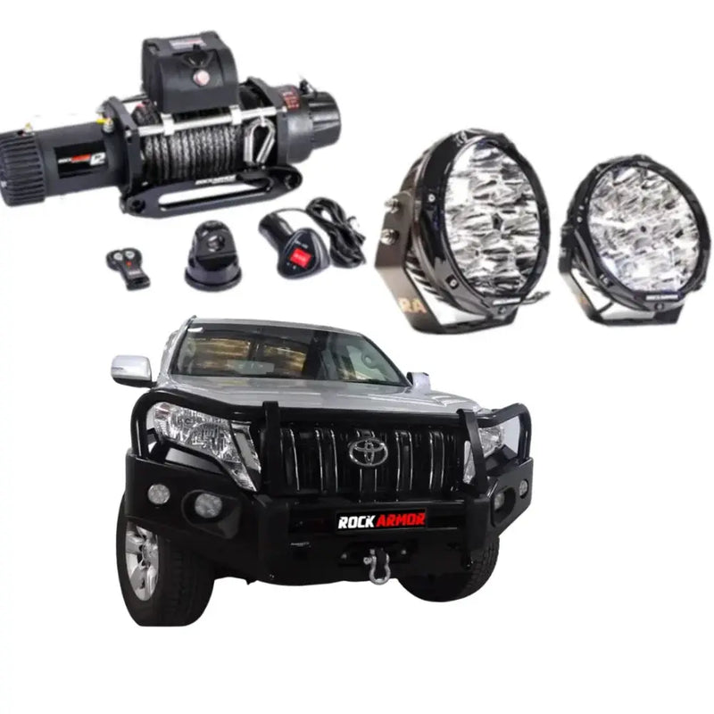 Rockarmor Elite Hoop Steel Bullbar Combo Package - Toyota Prado Fj150 2018-Current (Full Bar Replacement) by RockarmorNZ