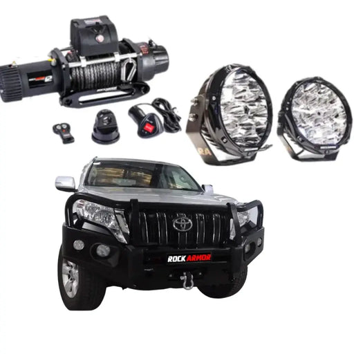 Rockarmor Elite Hoop Steel Bullbar Combo Package - Toyota Prado Fj150 2018-Current (Full Bar Replacement) by RockarmorNZ