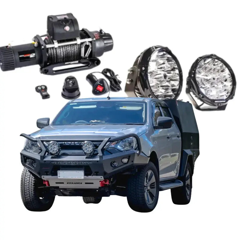 Rockarmor Gt Hoop Steel Bullbar Combo - Isuzu Dmax 2024+ FL (Full Bar Replacement) by RockarmorNZ