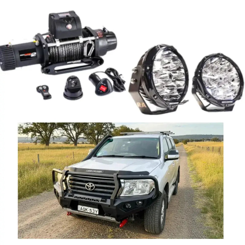 Rockarmor Gt Hoop Steel Bullbar Combo Package - Toyota 200 07-15+ (Full Bar Replacement) by RockarmorNZ