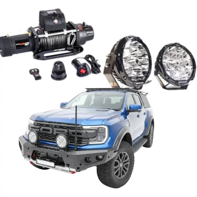 Rockarmor Gt Hoopless Steel Bullbar Combo Package - Ranger Raptor Next Gen 2023 to Current (Full Bar Replacement) by RockarmorNZ