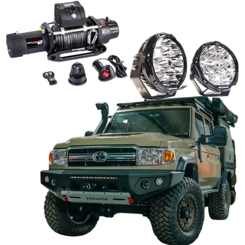 Rockarmor Gt Steel Hoopless Bullbar Combo Pack - Toyota Landcruiser 76,78,79 2007-2023 by RockarmorNZ