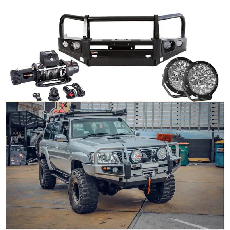 Rockarmor Premium Bullbar Frontal Combo To Suit Nissan Patrol Gu4 2005 To Current (Full Bar Replacement) by RockarmorNZ