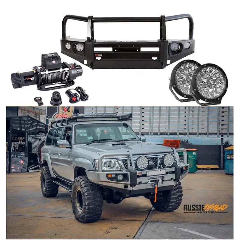 Rockarmor Premium Bullbar Frontal Combo To Suit Nissan Patrol Gu4 2005 To Current (Full Bar Replacement) by RockarmorNZ