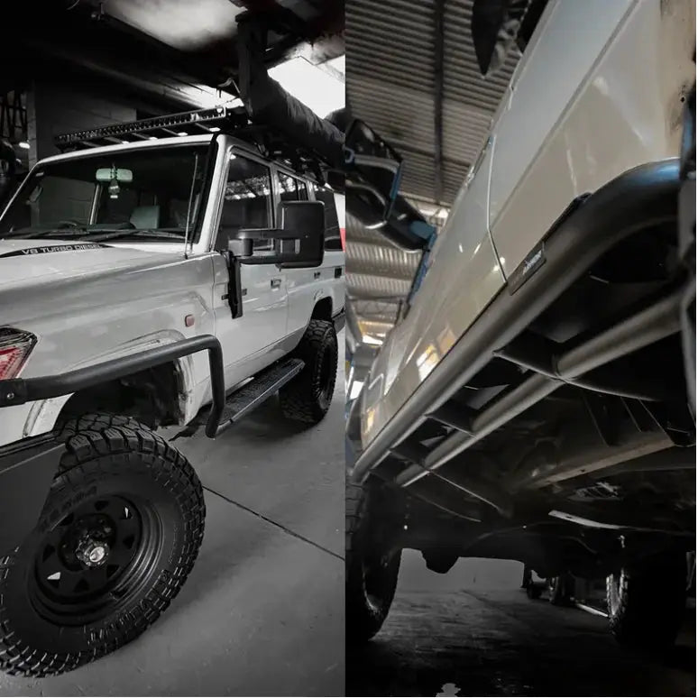Rockarmor Steel Rockslider Side Steps To Suit Toyota Landcruiser 76 Series / 79 Series 2007-2018 4 Door by RockarmorNZ