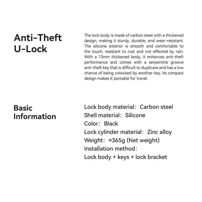 Anti-Theft Bicycle U-Lock with Optional Cable by Habicare