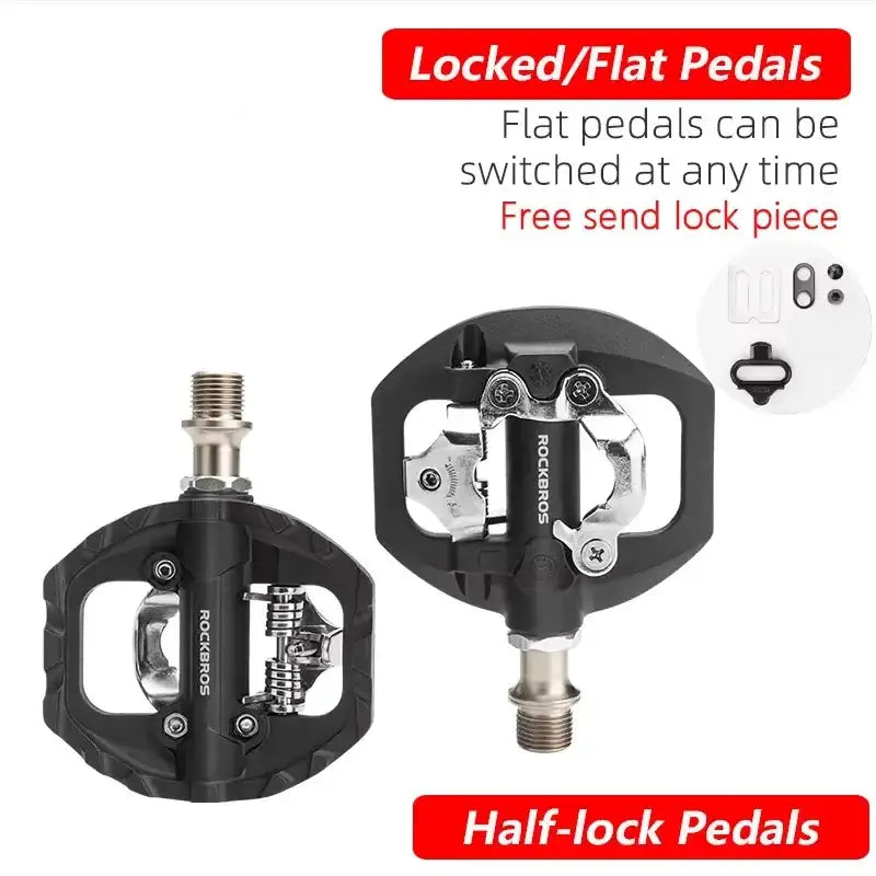 2-in-1 MTB Rockbros Bicycle Lock Pedals, Anti-Slip Flat Platform & Shimano SPD Compatible by Habicare