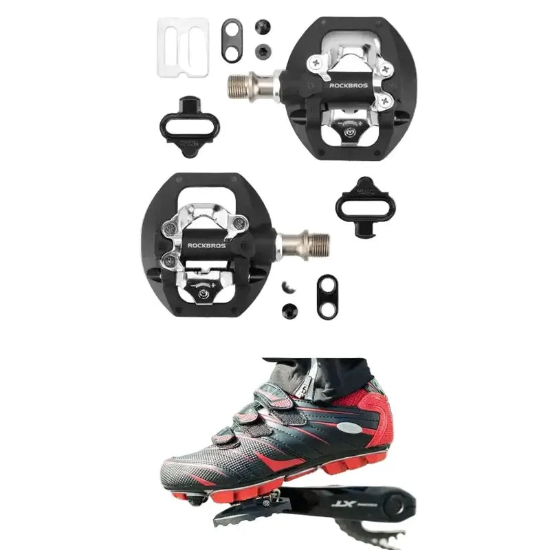 2-in-1 MTB Rockbros Bicycle Lock Pedals, Anti-Slip Flat Platform & Shimano SPD Compatible by Habicare