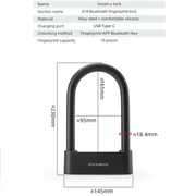 Rockbros Bluetooth Fingerprint Bicycle U-Lock by Habicare