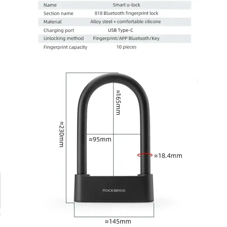 Rockbros Bluetooth Fingerprint Bicycle U-Lock by Habicare