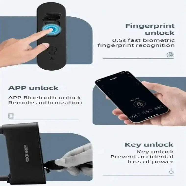 Rockbros Bluetooth Fingerprint Bicycle U-Lock by Habicare