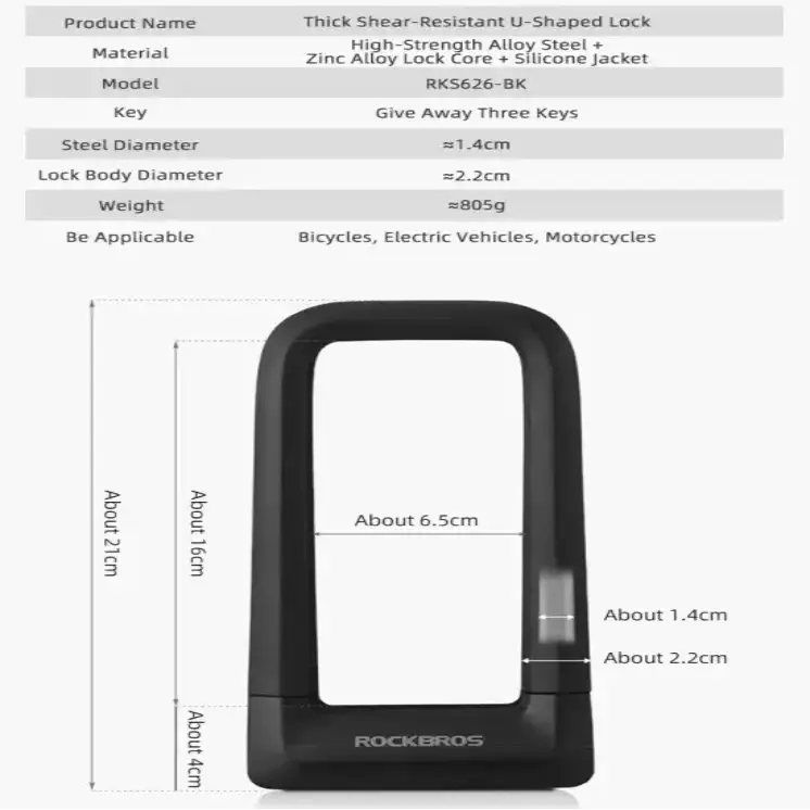 Silicone U-Shaped Anti-Theft Lock for Bicycle, Motorcycle & E-Bikes by Habicare