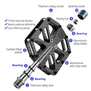 Rockbros 3-Bearing Carbon Fiber Bike Pedals, Ultra-Light Anti-Slip MTB & Road Cycling Pedals by Habicare