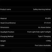 Cycling Helmet with Rechargeable Type-C LED Light by Habicare