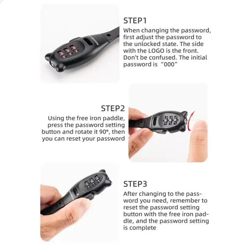 Rockbros Adjustable Zinc Alloy Cable Lock with Password by Habicare