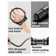 Rockbros 4-Digit Combination Steel Cable Bicycle Lock by Habicare