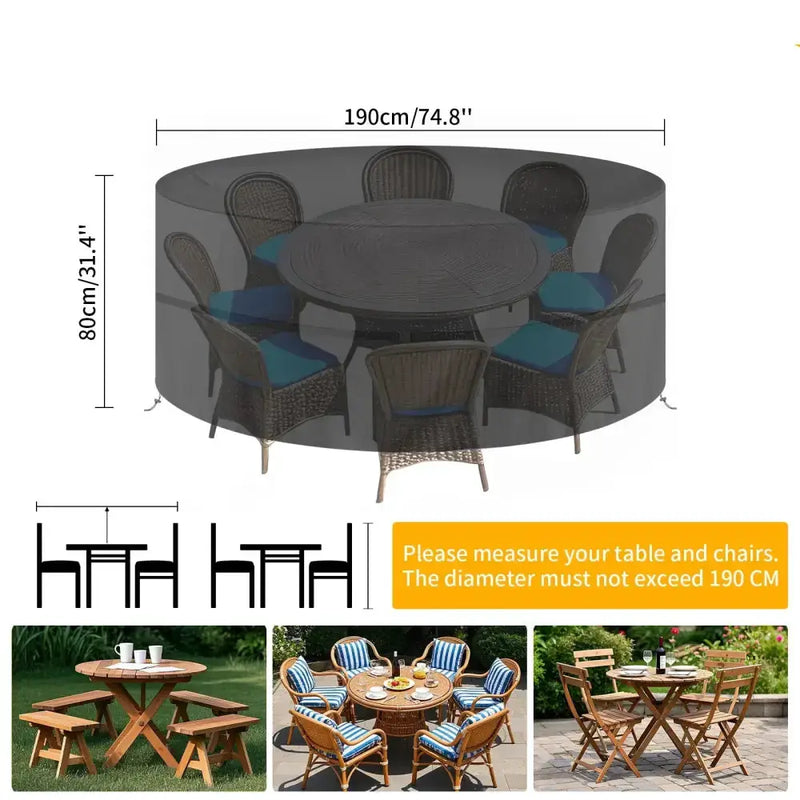 Round Waterproof Patio Furniture Cover – Anti-UV, Windproof (different sizes available) by Habicare
