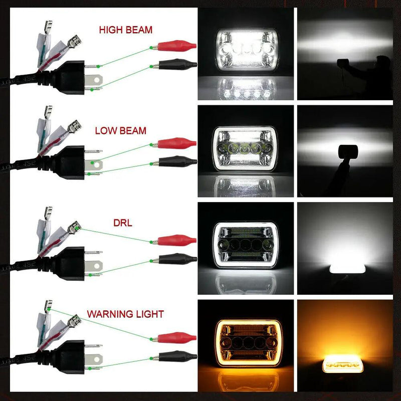 5x7" 7x6" Inch LED Headlights Hi/Lo Beam DRL For Toyota Hilux Jeep Truck 1 Pair by salelink.co.nz