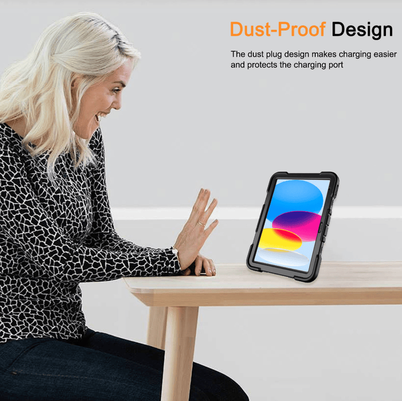 techplus Rugged Shockproof Case For iPad 10th Gen 10.9 Inch Stand Pencil Holder Black TechPlus Rugged Shockproof Case for iPad 10th Gen 10.9