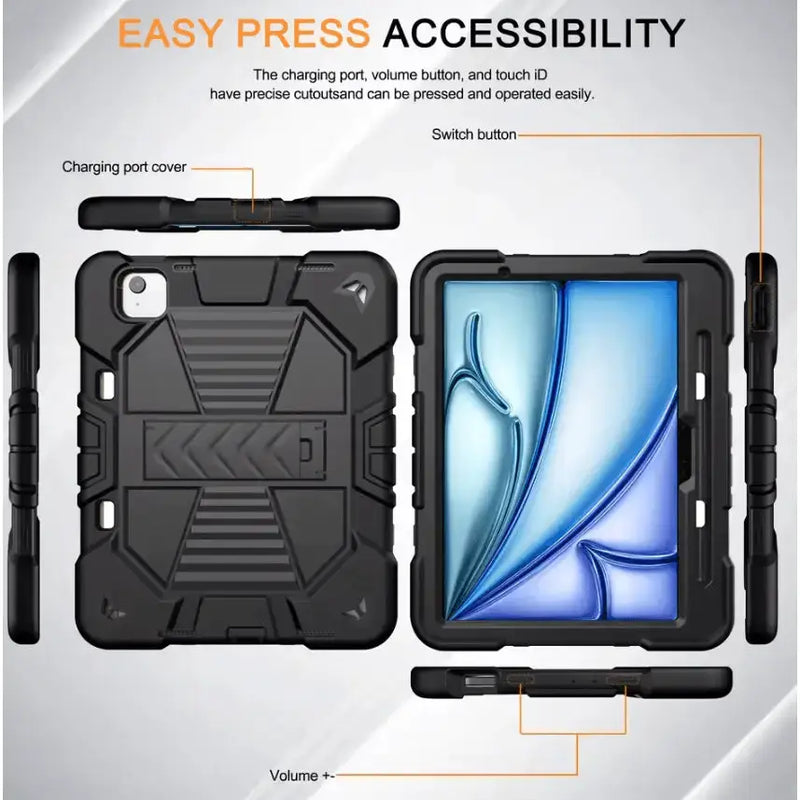 techplus Rugged iPad Air 11" 2024 Case – Shockproof Cover Stand & Pencil Holder Rugged iPad Air 11 Inch Case 2024 Shockproof With Stand
