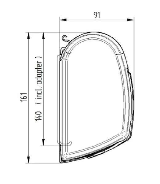 Diagram showing dimensions of the Thule 5200 Awning Sapphire Blue - 4.5m including adapter details.