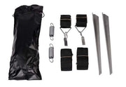 Thule awning hold down straps set including black straps, springs, and stakes for securing awnings in windy conditions.