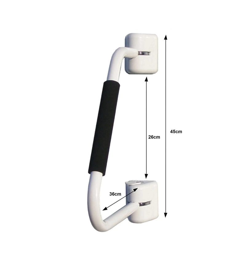 Entrance Door Security Hand Rail showing dimensions of 45cm height and 36cm width for enhanced vehicle safety.