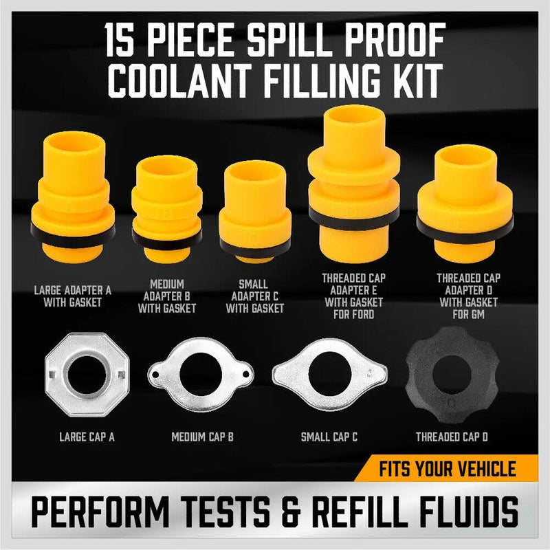 15-Piece Car Radiator Coolant Refill Funnel Kit Spill Proof Cooling System Tool by salelink.co.nz