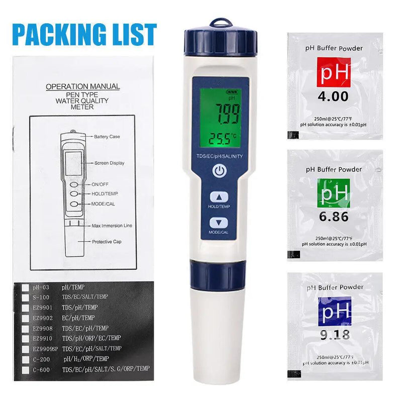 5 in 1 Pen Meter PH EC TDS Salinity Temp LCD Digital Water Quality Monitor Test by salelink.co.nz