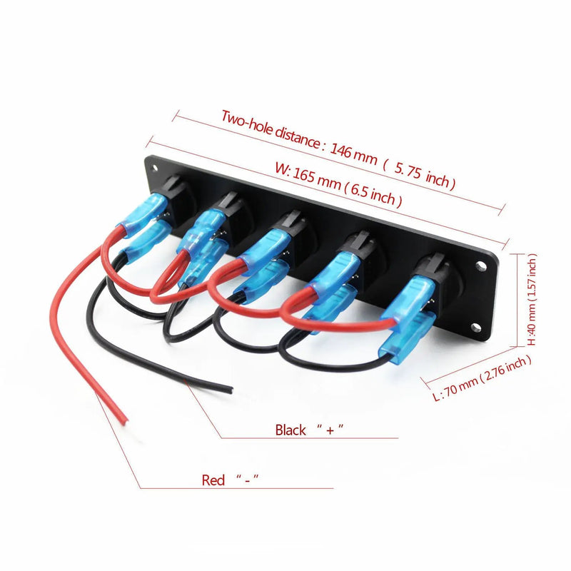 5 Gang Rocker Switch Panel Car Blue LED Circuit Breaker 12V by salelink.co.nz