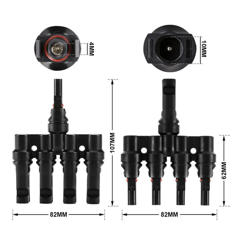 1 Pair MC4 4 to 1 T-Branch M/F Connectors for Solar Panel Cable Combiner IP67 PV by salelink.co.nz