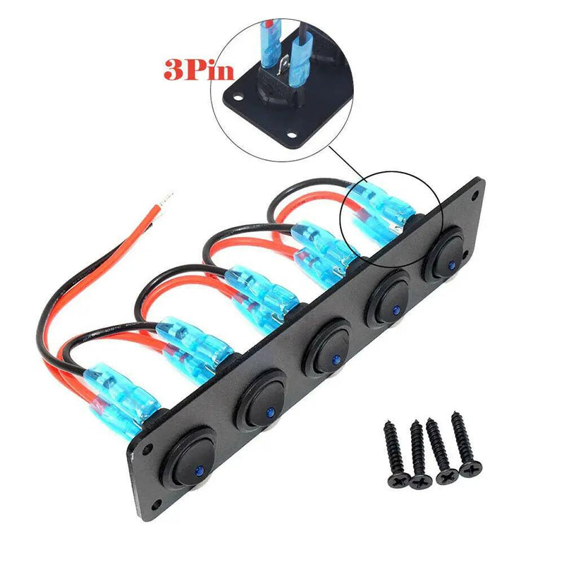5 Gang Rocker Switch Panel Car Blue LED Circuit Breaker 12V by salelink.co.nz