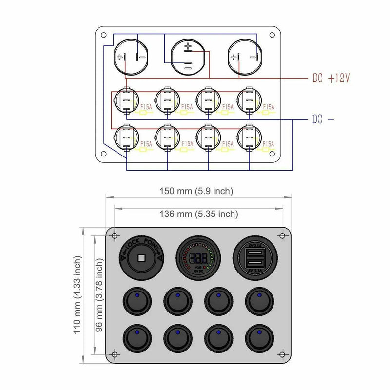 8 Gang Car Auto LED Rocker Switch Panel by salelink.co.nz