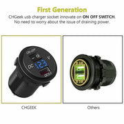 12V/24V QC 3.0 USB Fast Charger Socket Outlet On&amp;Off Switch For Car Motorcycle by salelink.co.nz