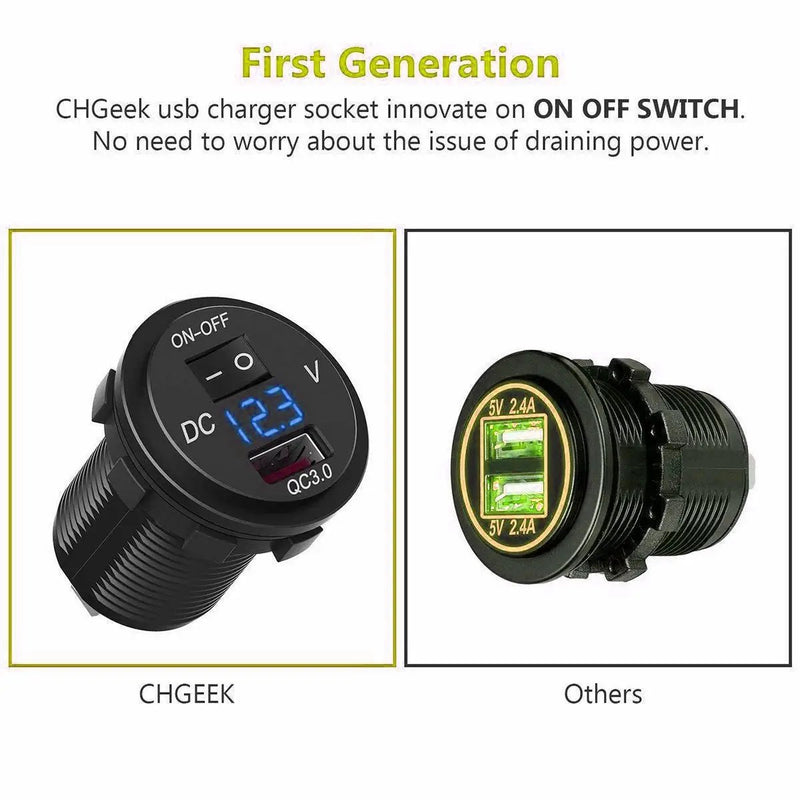 12V/24V QC 3.0 USB Fast Charger Socket Outlet On&amp;Off Switch For Car Motorcycle by salelink.co.nz