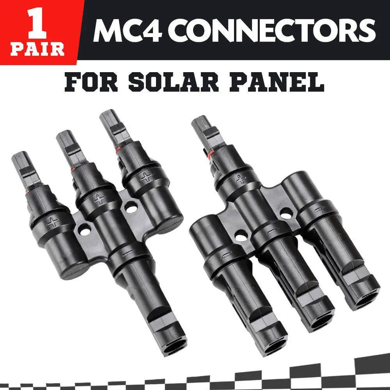 1 Pair MC4 3 to 1 T-Branch M/F Connectors for Solar Panel Cable Combiner IP67 PV by salelink.co.nz