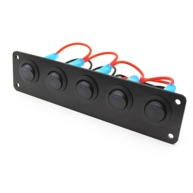 5 Gang Rocker Switch Panel Car Blue LED Circuit Breaker 12V by salelink.co.nz