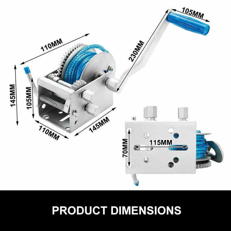 Hand Winch 2000KG/4408LBS Dyneema Rope Car Trailer by salelink.co.nz