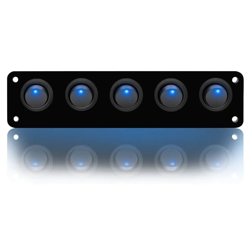 5 Gang Rocker Switch Panel Car Blue LED Circuit Breaker 12V by salelink.co.nz