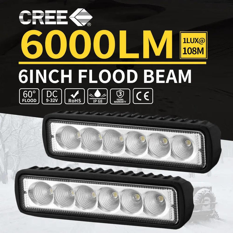 2x 6inch 30W LED Work Driving Light Bar Flood beam Lamp