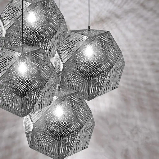 Metal Pendant Light Geometric Silver Lamp Shade Hanging by salelink.co.nz