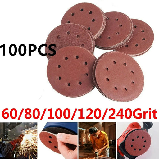 100pcs 125mm 5" Sanding Discs 60 80 100 120 240 Mixed Grit Orbital Sander Pads by salelink.co.nz