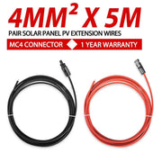 2x 5m Solar Panels Extension Cable MC4 Connector Black & Red PV Wires 4mm2 by salelink.co.nz