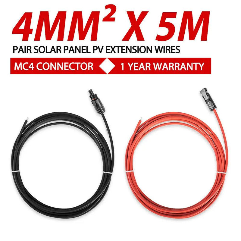 2x 5m Solar Panels Extension Cable MC4 Connector Black & Red PV Wires 4mm2 by salelink.co.nz