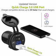 12V/24V QC 3.0 USB Fast Charger Socket Outlet On&amp;Off Switch For Car Motorcycle by salelink.co.nz
