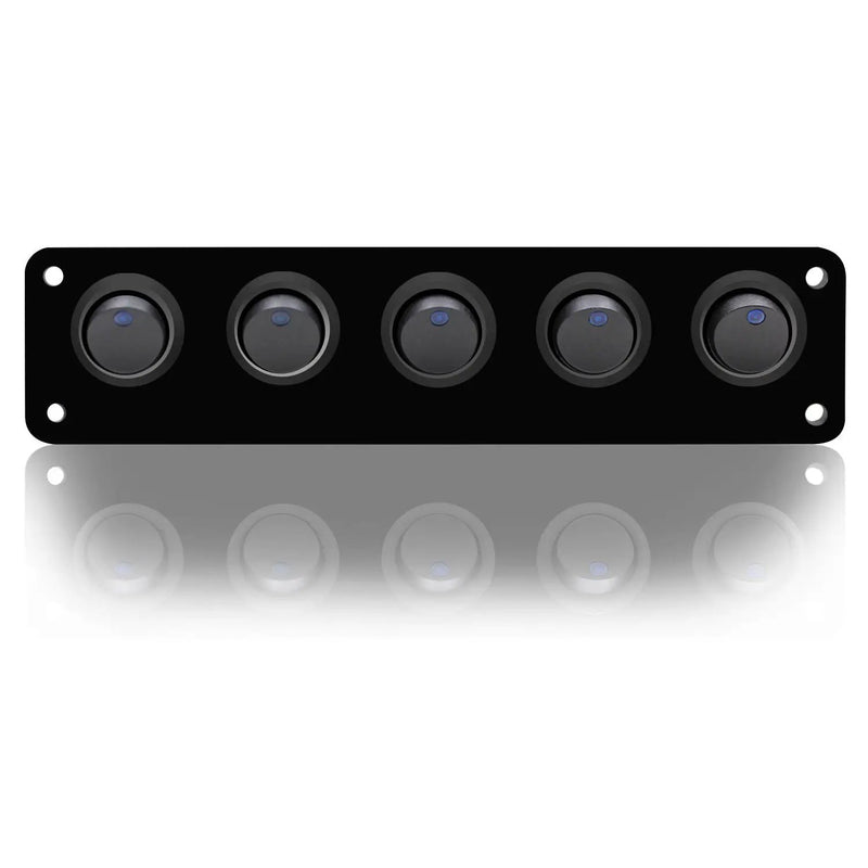 5 Gang Rocker Switch Panel Car Blue LED Circuit Breaker 12V by salelink.co.nz