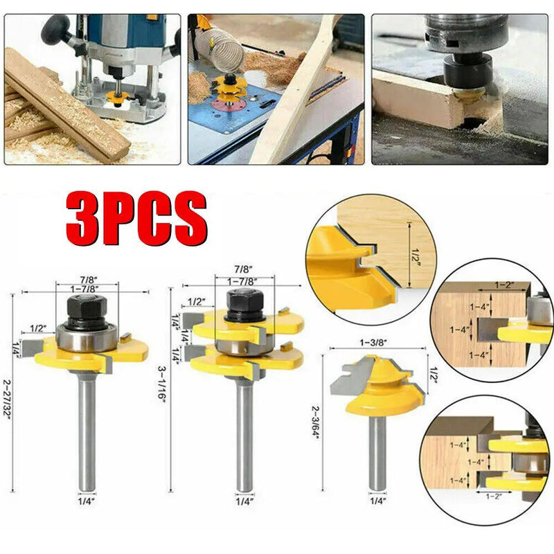 Tongue and Groove Router Bit Set 1/4'' Shank T-type Woodwork Milling Cutter 3pcs by salelink.co.nz